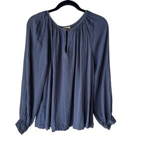 A New Approach Blouse Womens Large Blue Long Sleeve Keyhole Boho Peasant Top